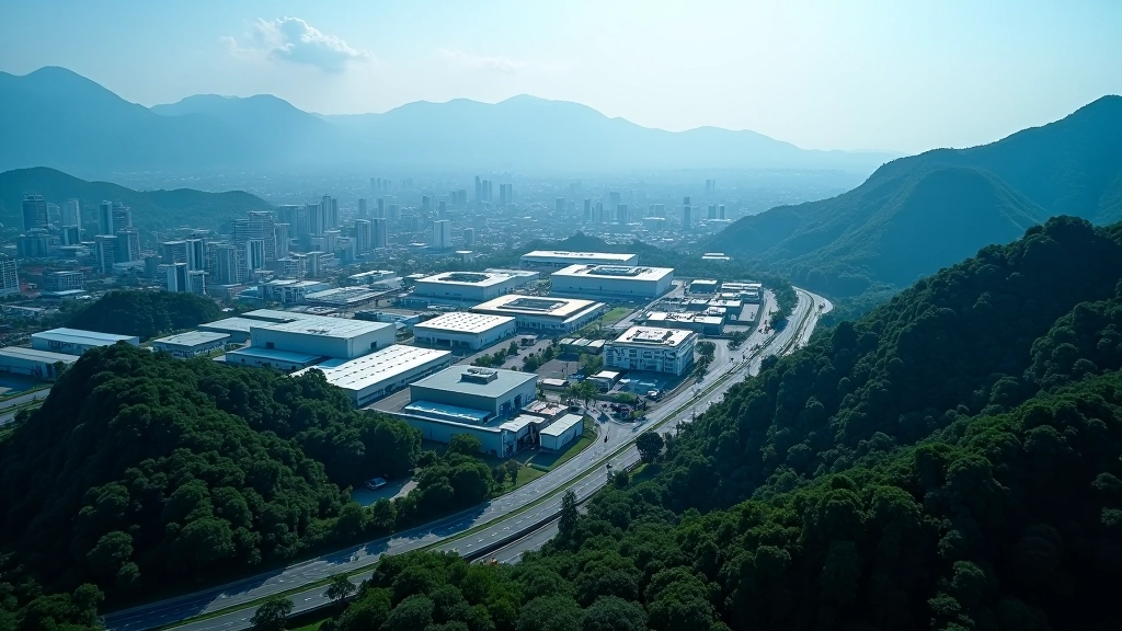 Aerial view of Penang industrial park showing multiple semiconductor manufacturing facilities and modern infrastructure development