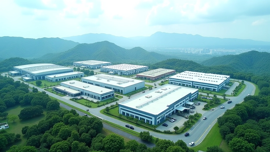 Aerial view of Penang industrial parks showing manufacturing plants, warehouses, and modern facility infrastructure