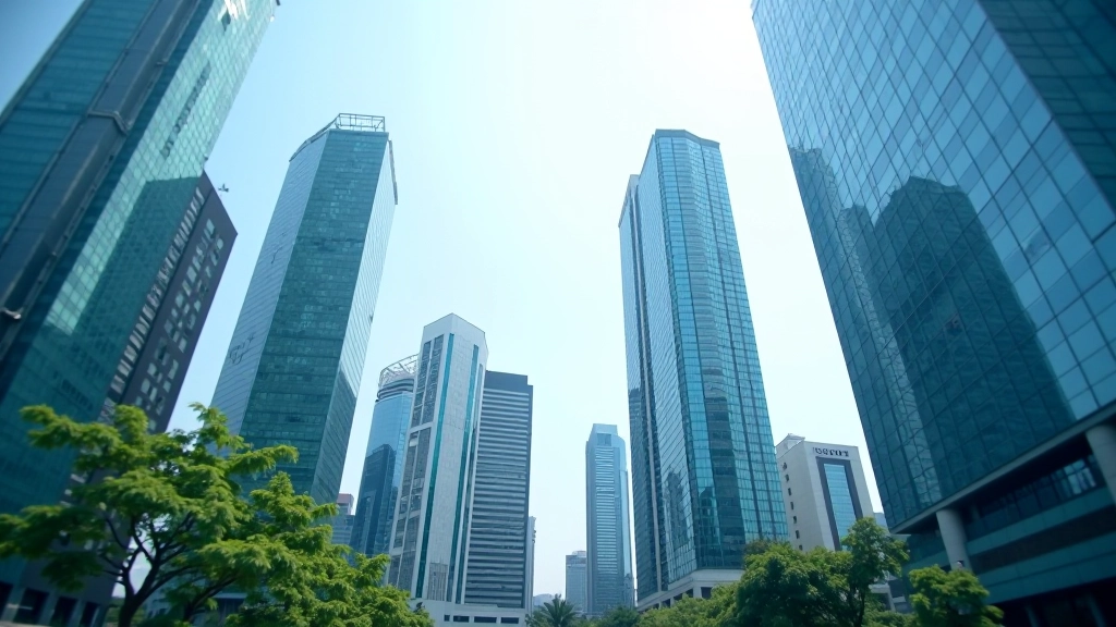 Modern office building with Malaysian skyline